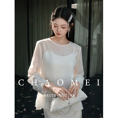 冯CHAOMEI有钱花天丝新中式衬衫