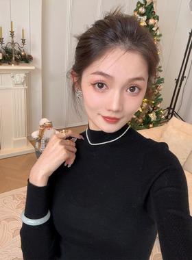 冯（CHAOMEI【暖冬黑与白】纯色100%美丽诺羊毛针织衫TGSC02401