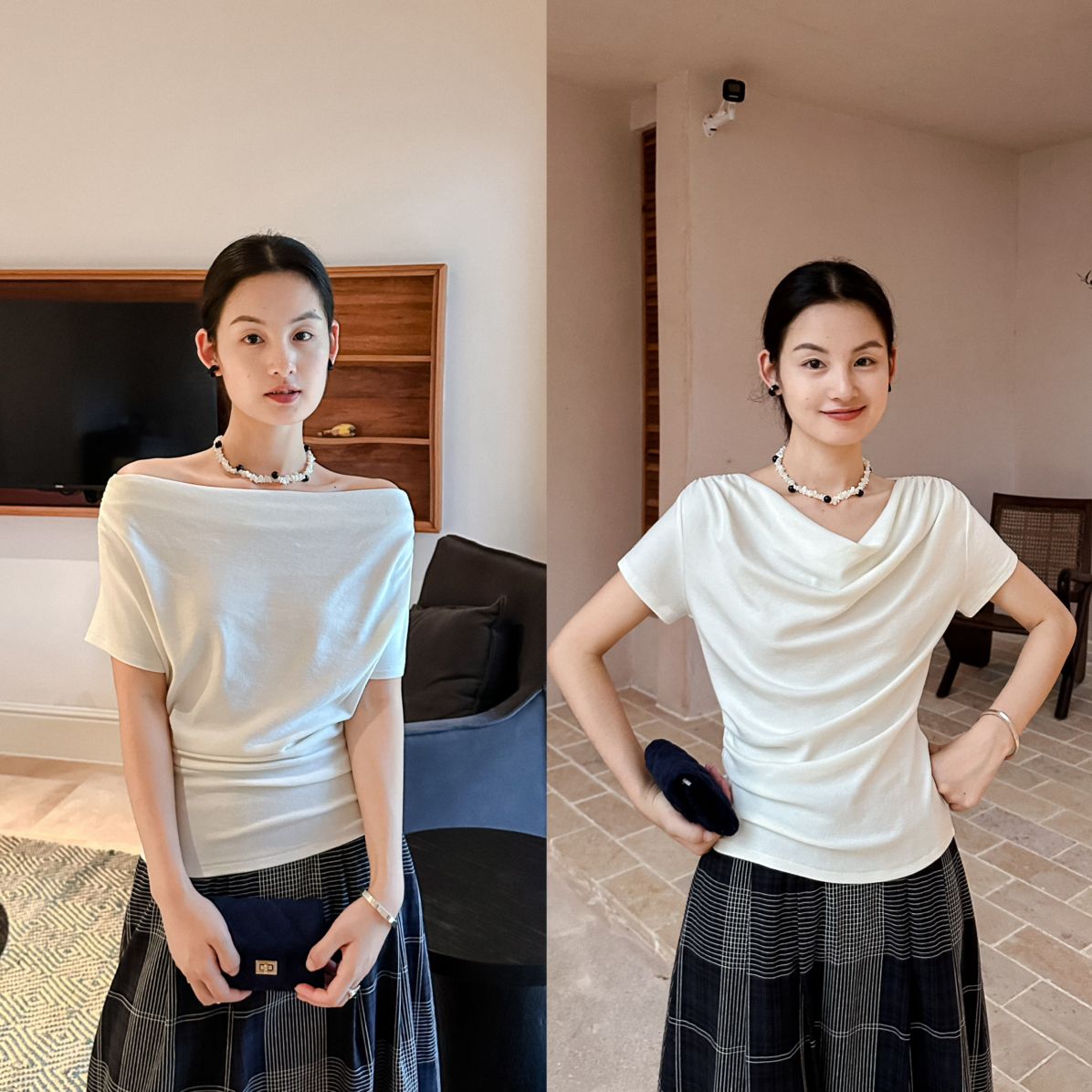 DIGM秋上新爆款极简风高级感简约百搭纯色露肩多种穿法收A09091