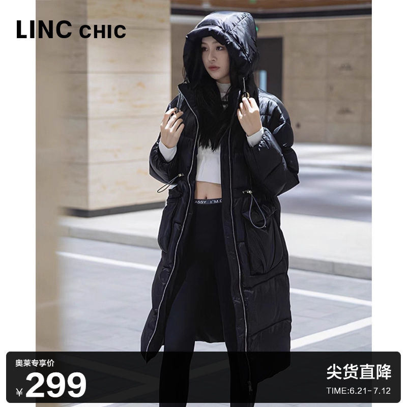 LINC金羽杰羽绒服女款反季加厚轻奢收腰长款羽绒服女Y21806263
