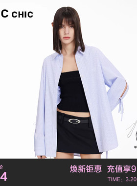 LINCCHIC金羽杰春季新款学院感飘带设计宽松衬衫女S241SH077Y