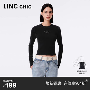 LINC金羽杰肌理感针织衫 机能感小圆领上衣女S233SW401Y 女打底修身