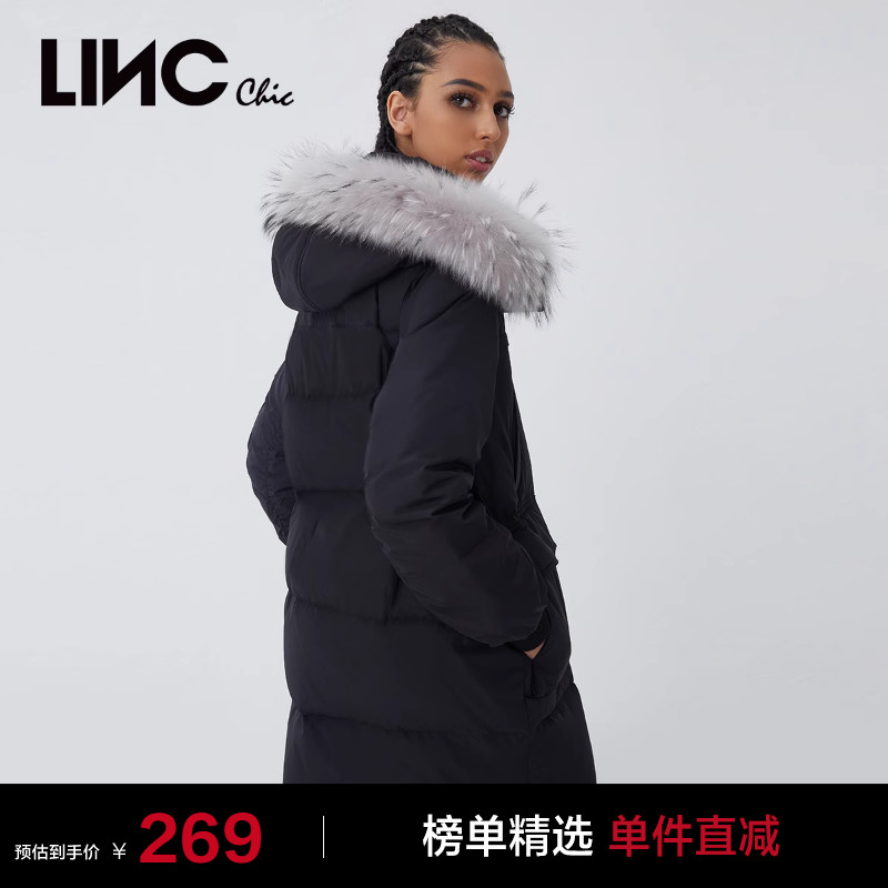 奥莱简约中长派克服貉子毛领