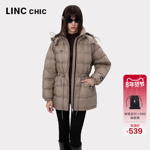 LINC金羽杰羽绒服女款2024新款中长款收腰轻薄羽绒服女Y24803147