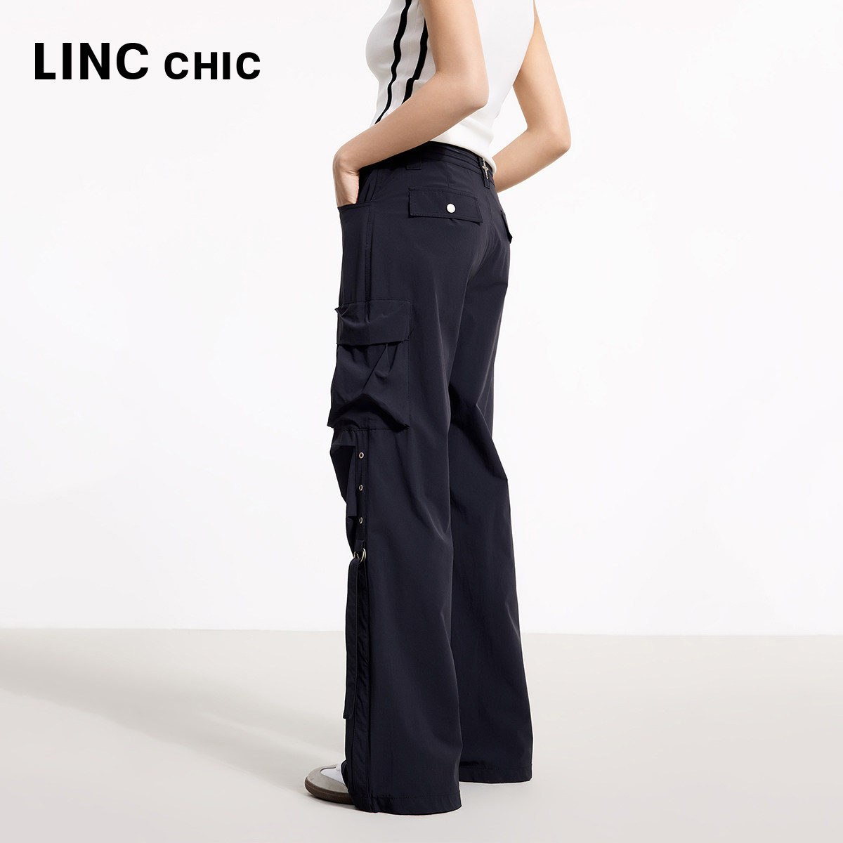 LINC金羽杰工装裤女款2025秋新款裤子宽松直筒长裤女户外穿搭075Y,女装/女士精品,时尚工装裤,淘宝优惠券,粉丝福利购,淘宝优惠卷