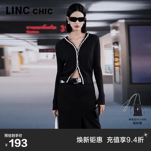 LINC金羽杰连帽针织衫 修身 绵羊毛针织开衫 女S233CR398Y 毛衣开衫