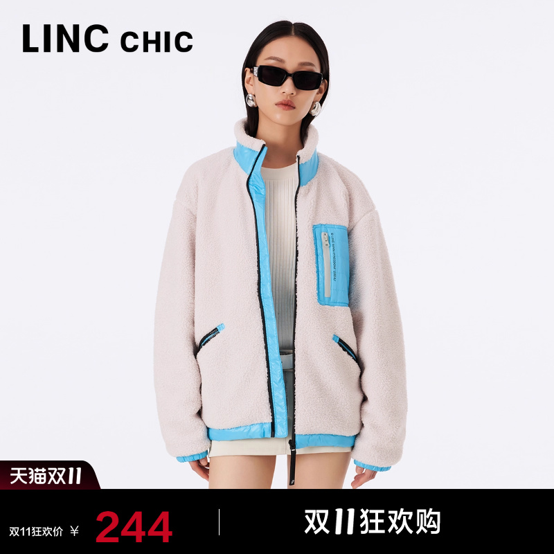 颗粒绒拼接男女同款羽绒服外套