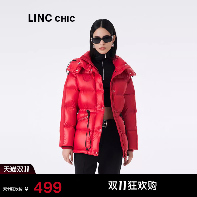 LINCCHIC金羽杰短款羽绒服女款新款红色超轻亮彩面包服羽绒服2325