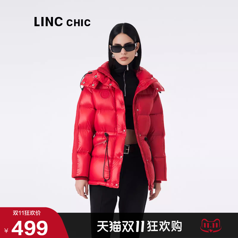 LINCCHIC金羽杰短款羽绒服女款新款红色超轻亮彩面包服羽绒服2325