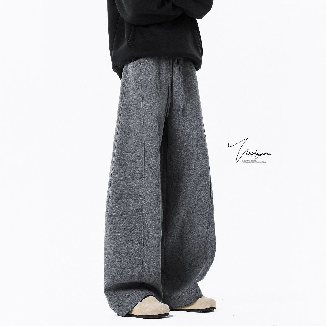 深灰色重磅cleanfit阔腿裤子男款秋冬季垂感卫裤宽松直筒休闲卫裤