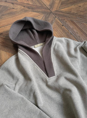 cleanfit灰色卫衣男款连帽春秋季毛线拼接设计感小众宽松休闲外套