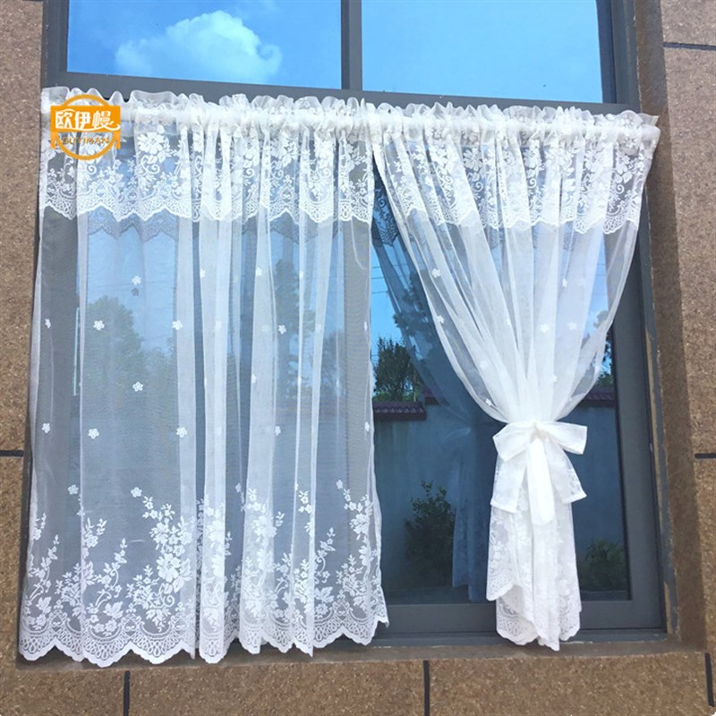 厨房蕾丝窗帘短帘半帘门帘美式白纱帘免打孔客厅飘窗遮挡短款幔头图片