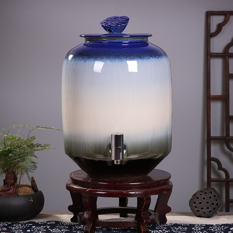 陶瓷水缸家用储水用带龙头储水罐厨房大号客厅太岁泡茶桶茶水壶