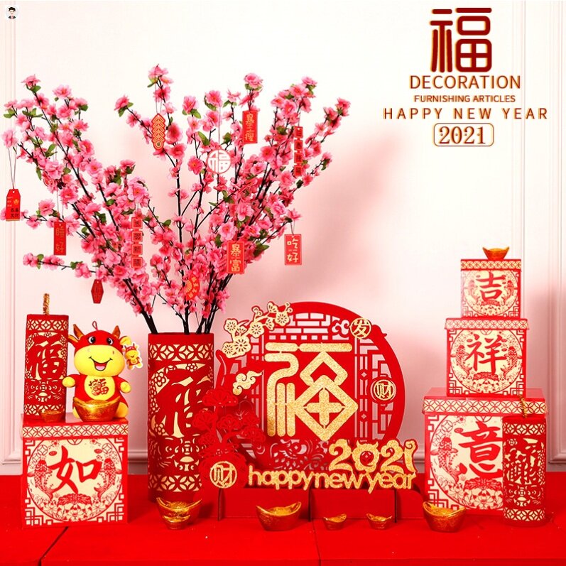 酒店桃花树新年前台喜庆布置装扮用品桌面牛年春节装饰家用摆件