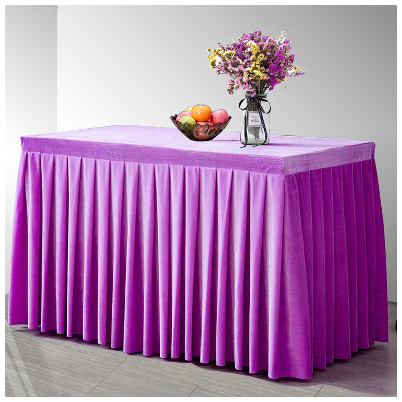 加厚会议桌布长方形长条商务展会桌套罩简约定制金丝绒布红色桌裙