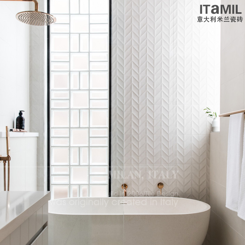 树叶花砖 浴室白色磁砖法式鱼骨拼花背景阳台瓷砖墙面砖300x600