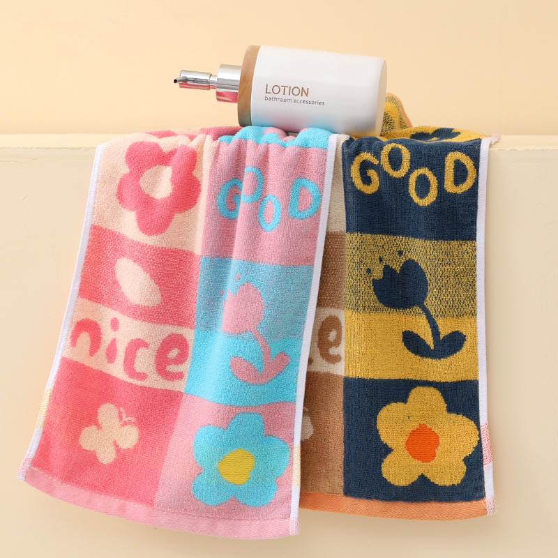 双面32股纯棉小花童巾吸水不掉毛儿童洗脸小毛巾宝宝洗澡巾25X50