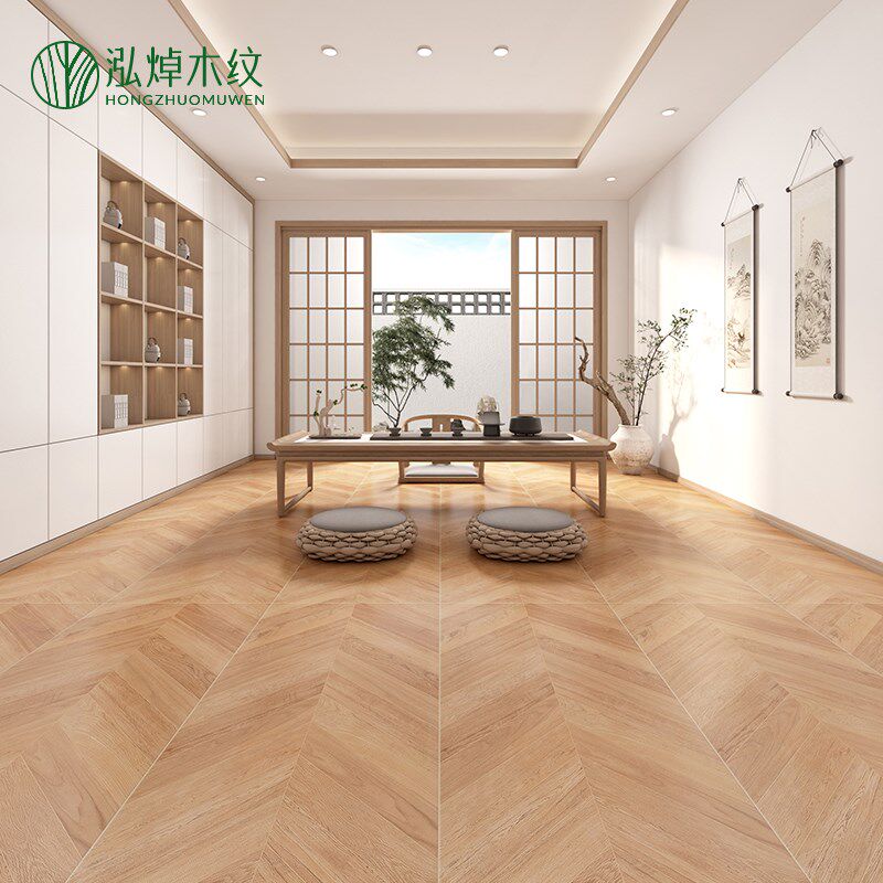 鱼骨木纹砖600x1200仿实木新中式原木色瓷砖家装人字拼接地砖