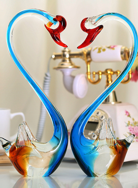 欧式轻奢琉璃天鹅摆件新房样板间客厅装饰结婚礼物玻璃动物工艺品