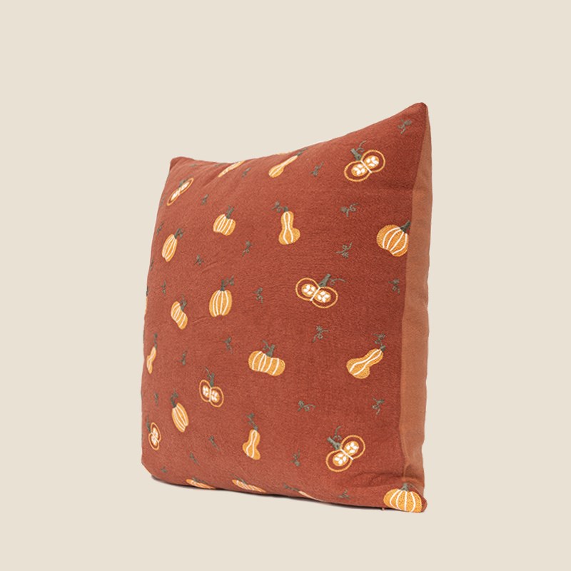 NEWC新宸优品  橘红色田园小南瓜绣花抱枕套客厅沙发床头创意靠垫