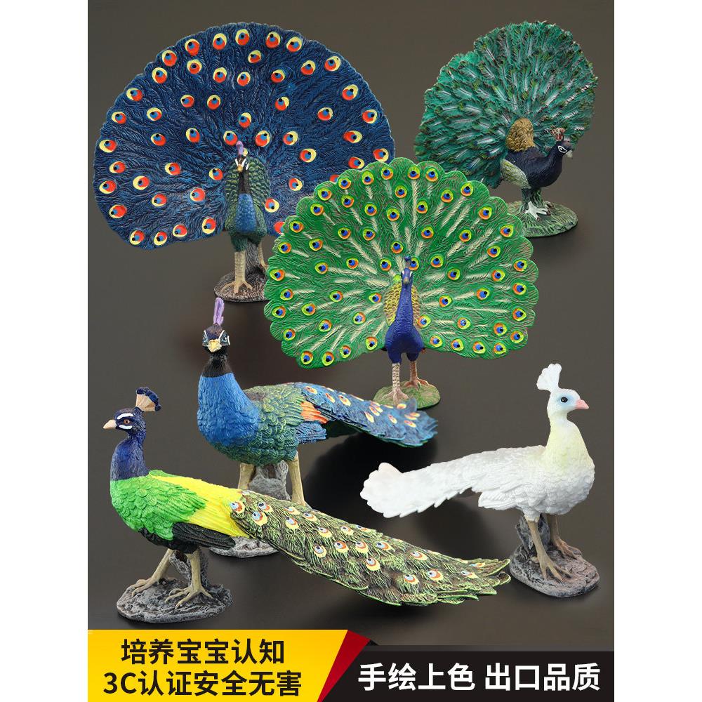实心儿童仿真动物玩具野生动物模型蓝孔雀绿孔雀鸟类认知礼品摆件