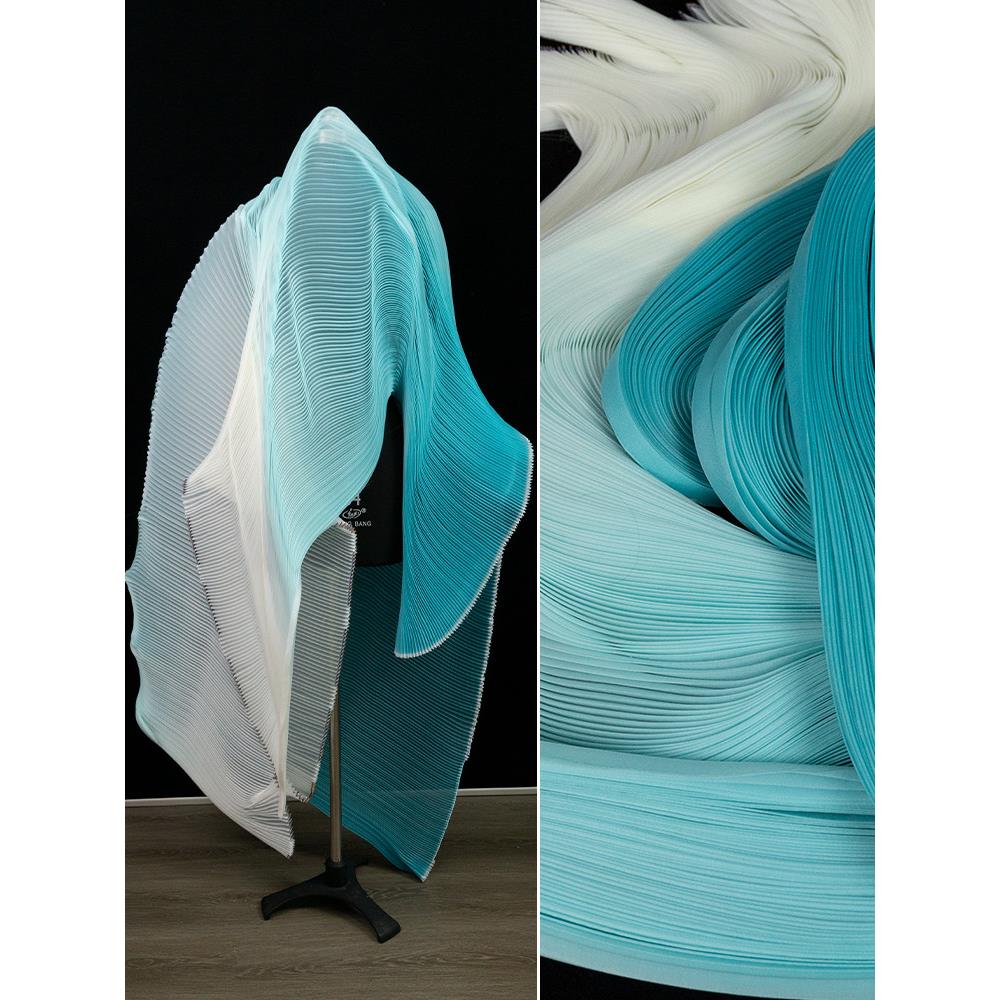 渐变肌理立体褶皱布料欧美时尚女装舞台连衣裙礼服设计师服装面料