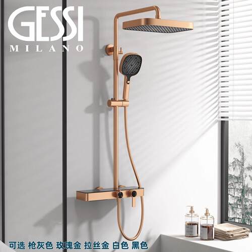 意大利GESSI捷仕拉丝玫瑰金全铜冷热淋浴花洒浴室置物架增压花洒