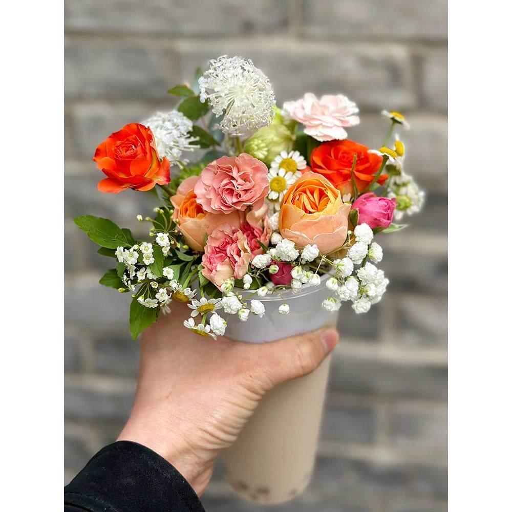 网红鲜花奶茶杯一次性花束杯一支玫瑰饮料杯创意外托外卖定制logo