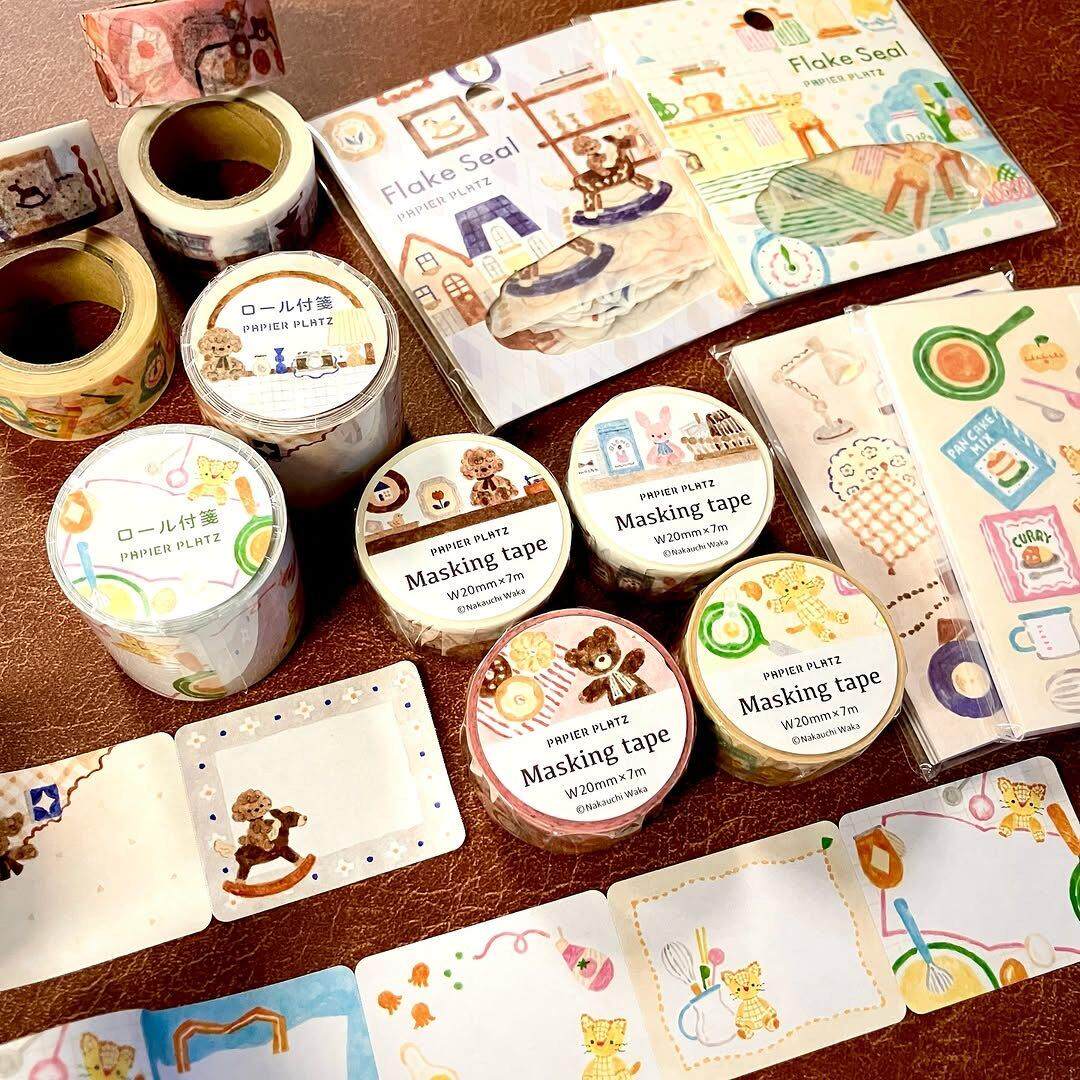【现货】日本papier platz新品可爱猫咪狗狗熊猫胶带付笺手帐拼贴