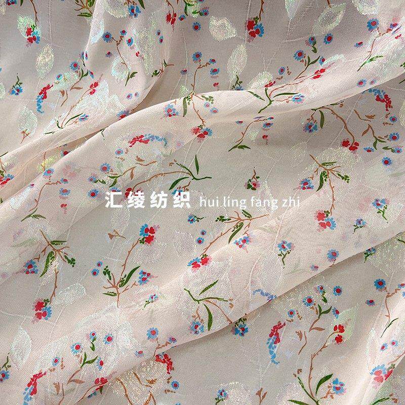 亮闪闪半透剪花雪纺布料夏季薄款小碎花连衣裙汉服衬衫服装面料