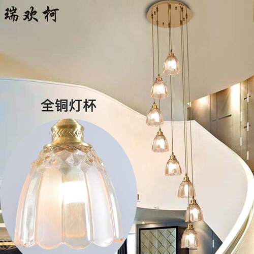 简欧全铜楼梯吊灯现代美式复式楼梯灯 欧式别墅楼梯间灯长 可订制