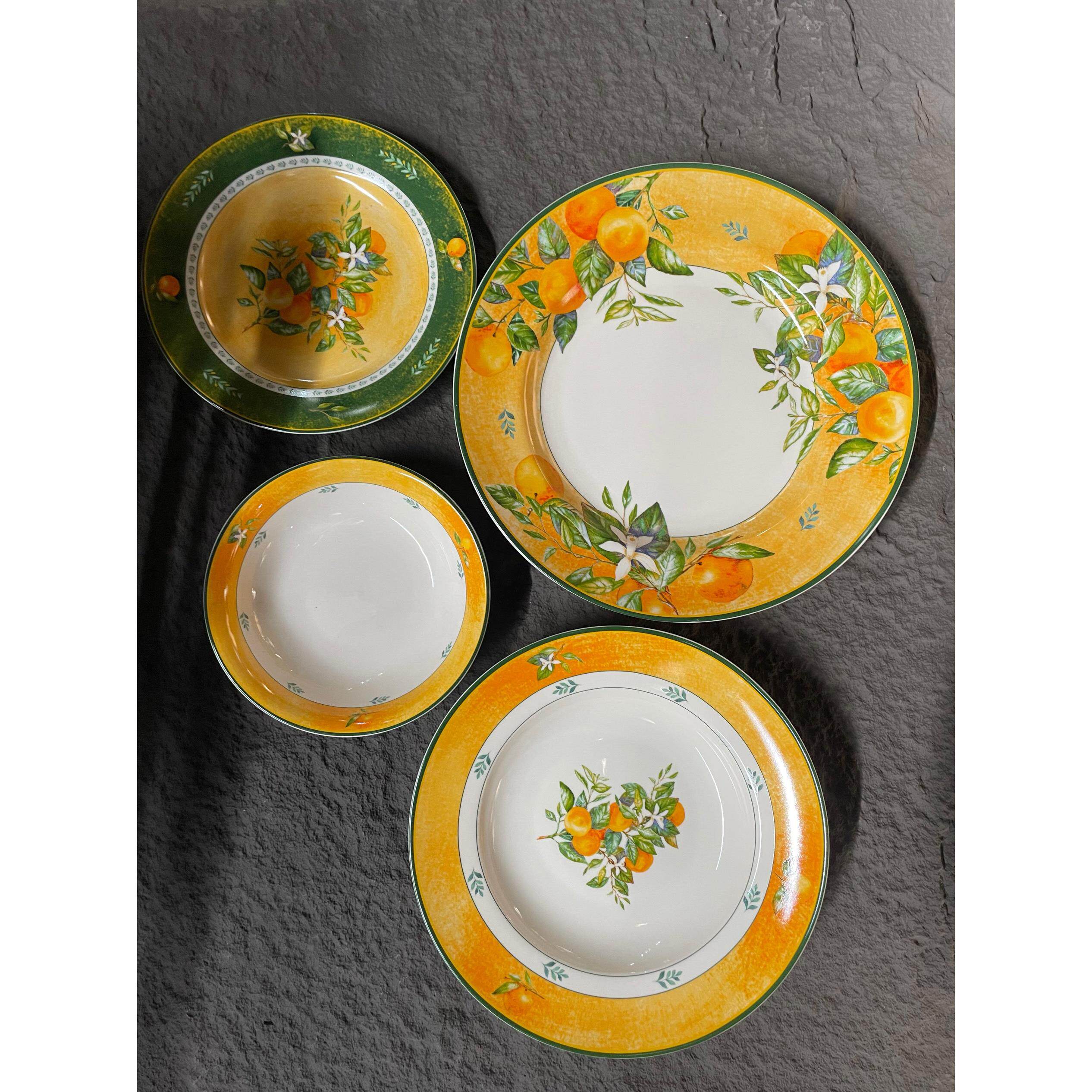 中古橙色系餐盘复古法式油画风牛排盘橙桔果子盘深盘米饭碗摆盘