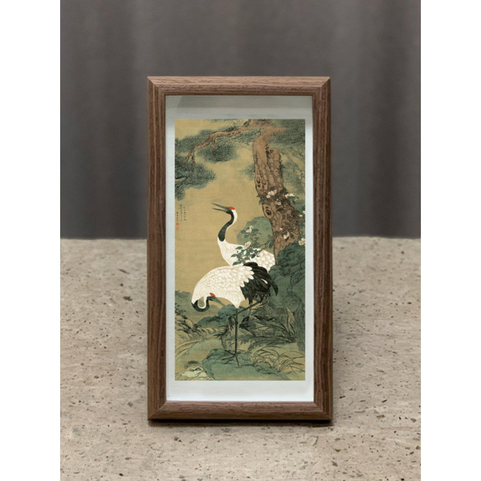 松鹤延年图字画摆台挂画办公室书房装饰花鸟国画竖幅吉祥禅意礼物