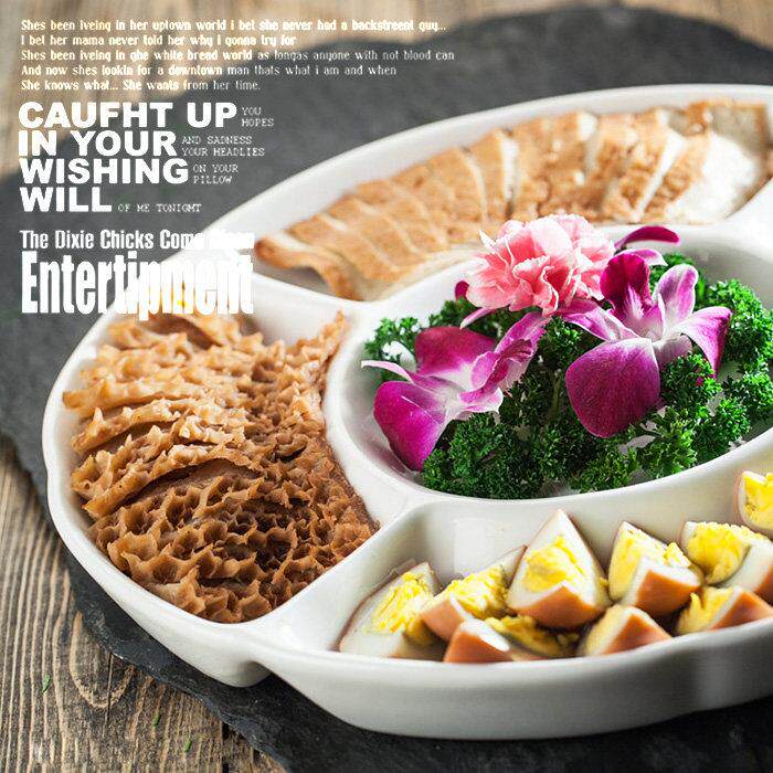 创意陶瓷盘子大号酒店水果盘卤肉拼盘甜品盘坚果盘五格分格陶瓷盘