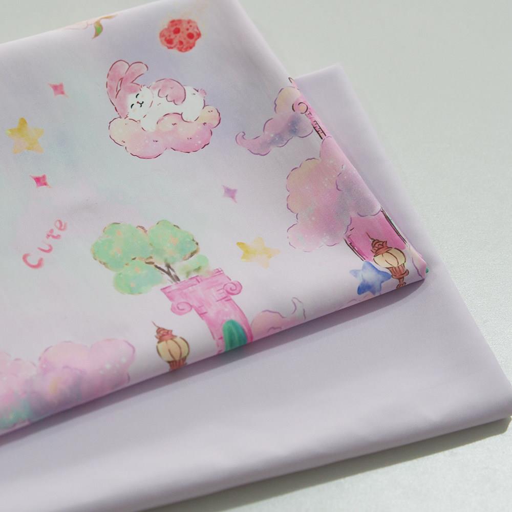 菜家布铺 梦幻城堡兔子印花破卡布料防水外套羽绒服防风服面料