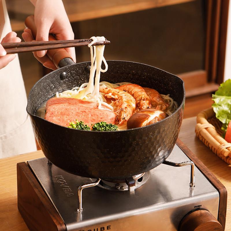 日本麦饭石雪平锅日式泡面锅小汤锅煮锅料理锅不粘锅奶锅带蒸笼锅