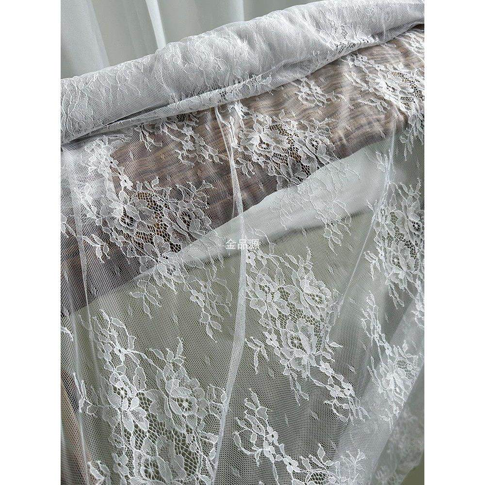 白色法式蕾丝布料面料婚纱礼服连衣裙刺绣花型网纱蕾丝设计师面料