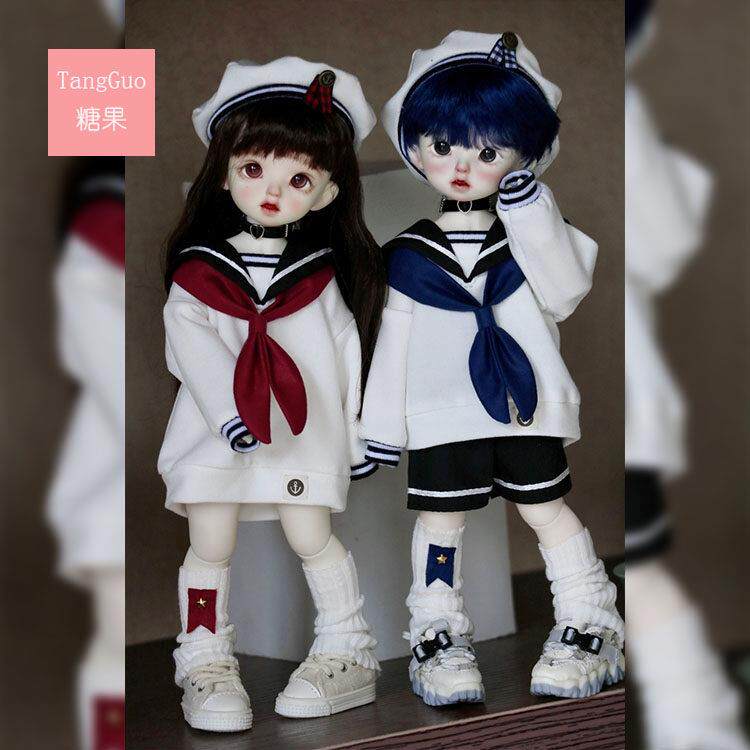 糖果屋bjd娃娃衣服6分海军领水手服六分双子小六套装卫衣帽子包邮