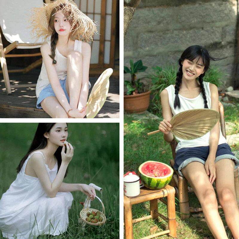 新款摄影道具夏日少女日系怀旧夏日主题写真手拿复古大草莓蒲扇子