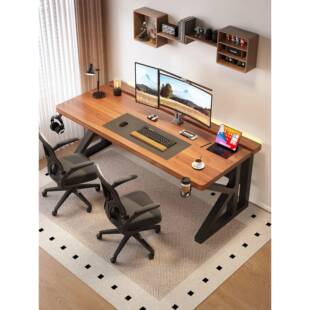 实木电脑桌卧室家用书桌台式办公桌可装机械臂二段式双人电竞桌子