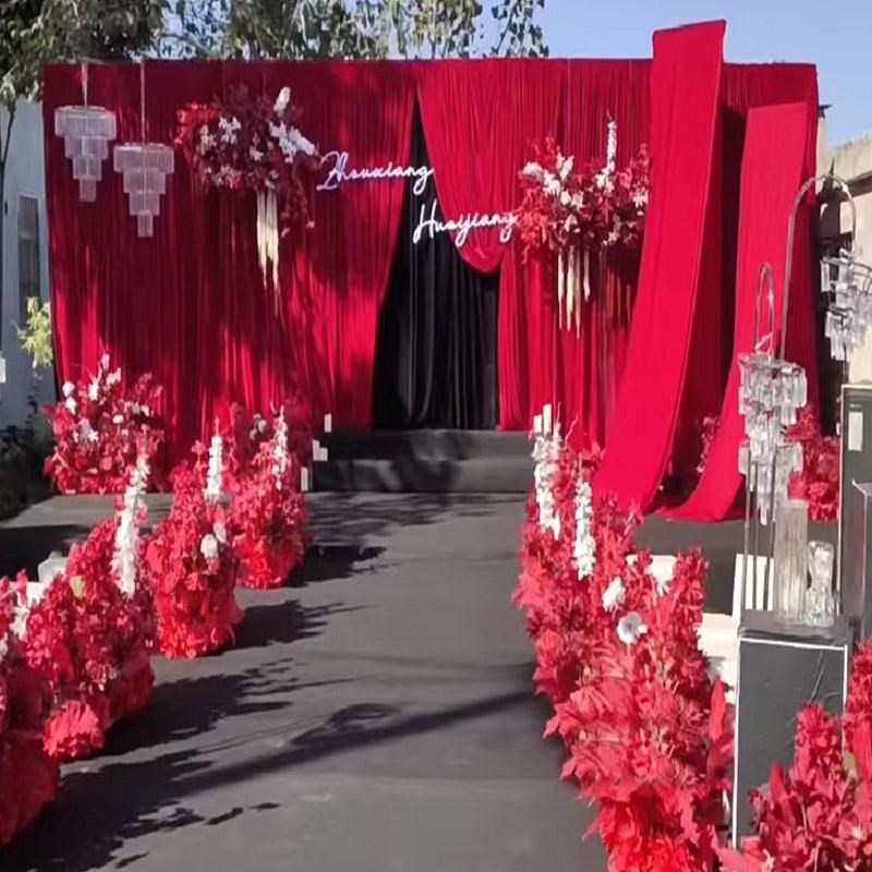 农村金丝绒背景墙帷幕装饰布幔结婚楼梯扶手布置中式婚礼场景用品