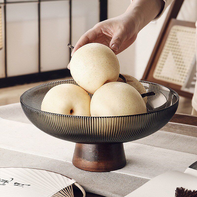 高级感新中式高脚玻璃水果盘家用客厅茶几摆件干果盒糖果坚果盘