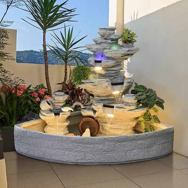 假山流水喷泉庭院鱼池造景观装饰品阳台办公室桌面户外循环水摆件