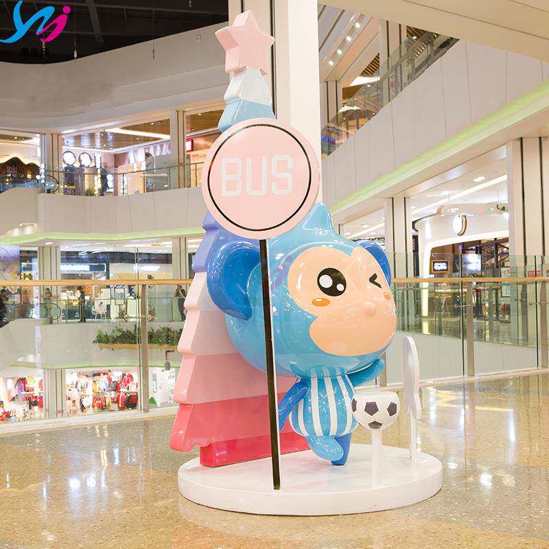 玻璃钢雕塑商场门口迎宾兽摆件美陈可爱Q版雕像卡通猴子装饰直销