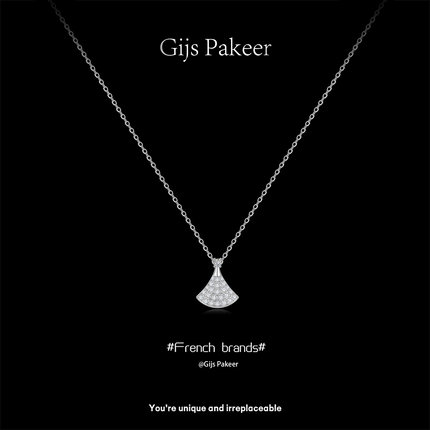 Gijs Pakeer「小扇子」小号裙子项链女纯银扇形锁骨链满钻白贝母