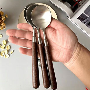 仿木纹胡桃色餐具不锈钢汤勺火锅勺子汤勺汤分餐勺复古家用吃饭勺