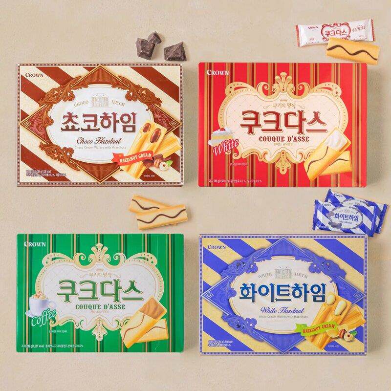 韩国进口零食克丽安crown巧克力牛奶榛子咖啡奶油夹心威化饼干 干