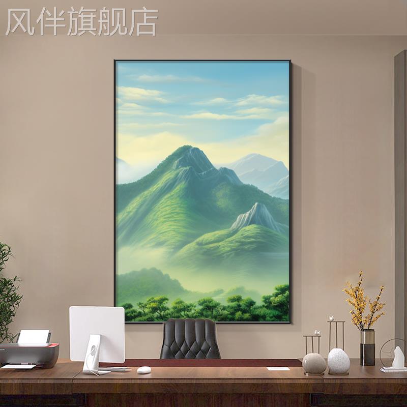 背有靠山总经理老板办公室装饰画青山图有山无水画公司背景墙挂画