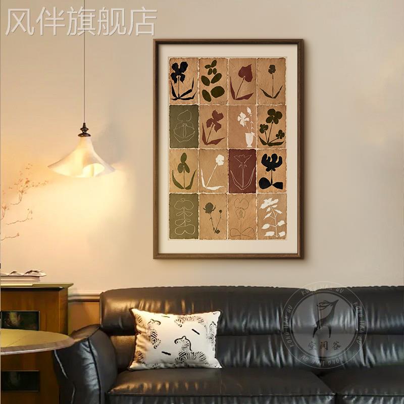 法式复古花卉百联客厅装饰画瓶花小众艺术壁画中古沙发背景墙挂画图片