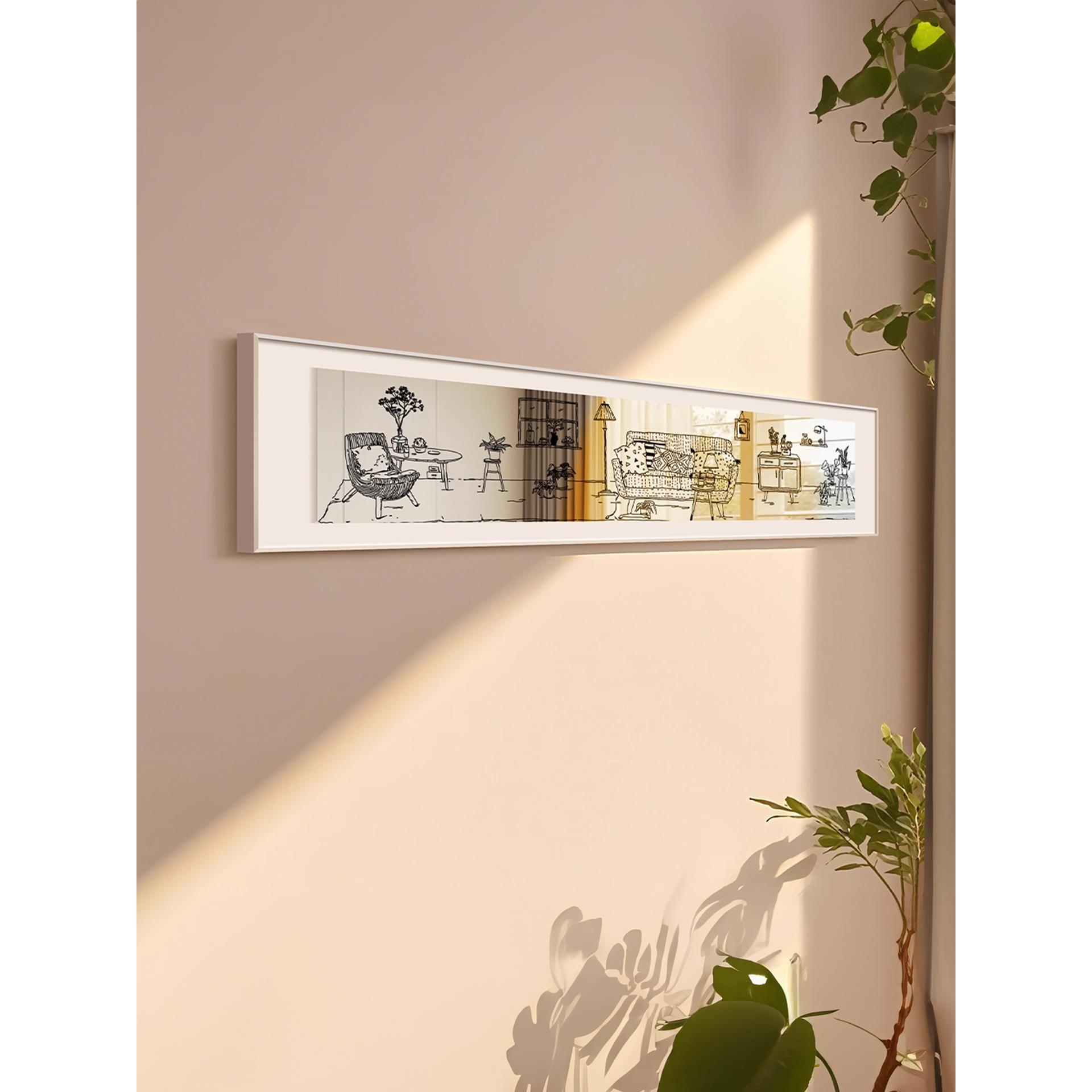 镜子轻奢法式高级感挂画简约现代装饰画中古茶餐厅背景墙横版长条